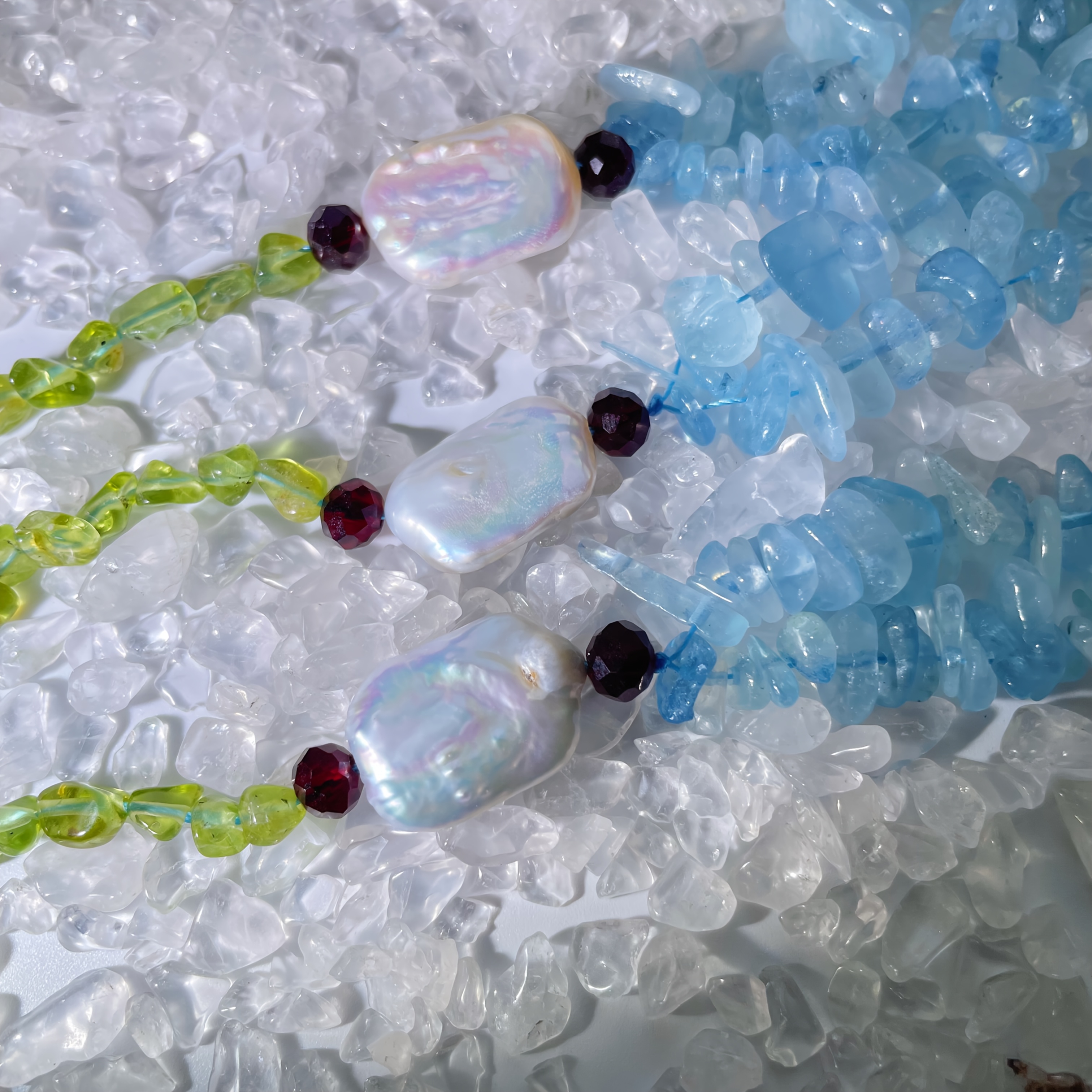 Handmade Adjustable Aquamarine & Peridot Bracelet, Y2K Boho Style